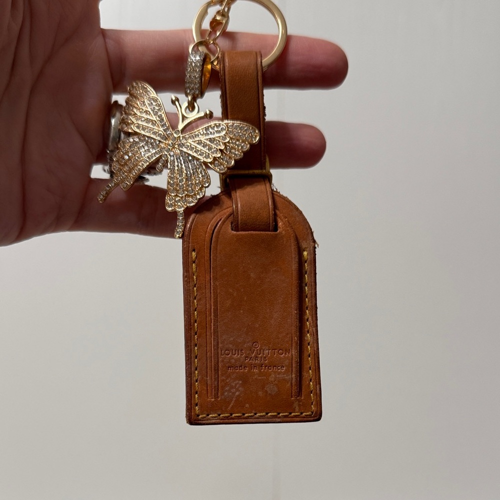 Louis Vuitton Tan Leather Keychain with unbranded Gold Butterfly